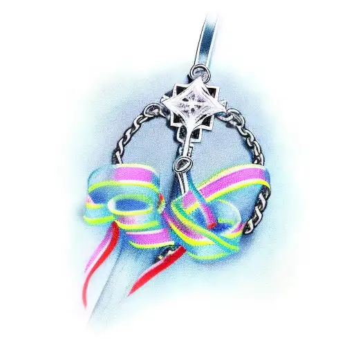 cross with ribbons and chains  tattoo design idea