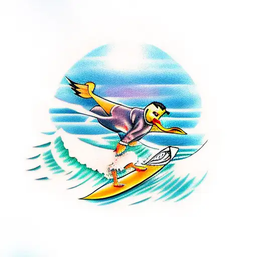 surfing duck tattoo design idea