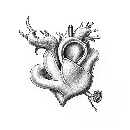 A bleeding heart flower intertwined with an upside-down anatomical heart tattoo design idea