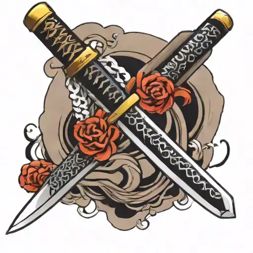 japanese katanas crossed tattoo design idea