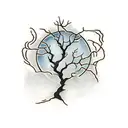 A wine bottle and glass intertwined with a tree branch tattoo design idea