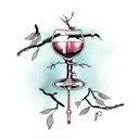 A wine bottle and glass intertwined with a tree branch tattoo design idea