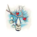 A wine bottle and glass intertwined with a tree branch tattoo design idea