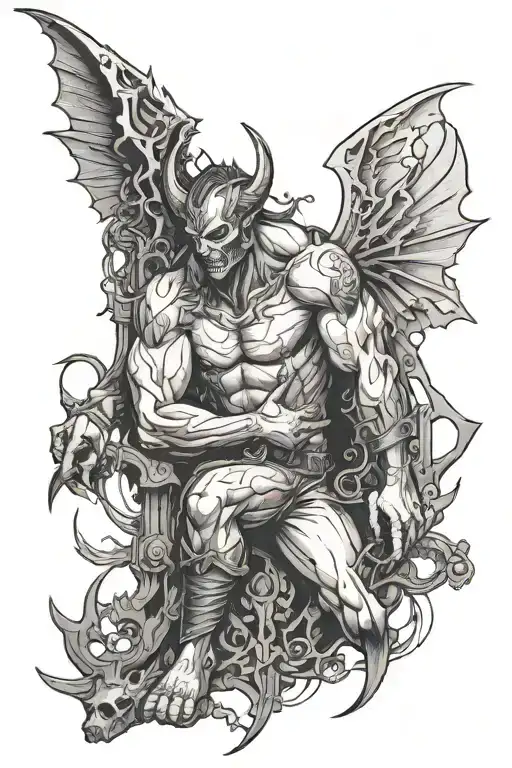 Half angle and demon, with angle side in bondage BDSM all tattoo design idea