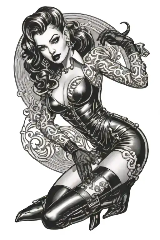dominatrix pin up in latex clad dominatrix tattoo design idea