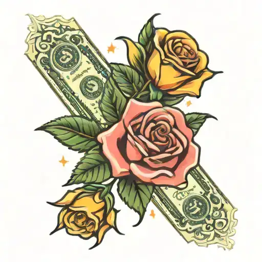 Mafia Cash gold bars roses vodka tattoo design idea