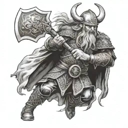 Viking warrior wielding axe tattoo design idea
