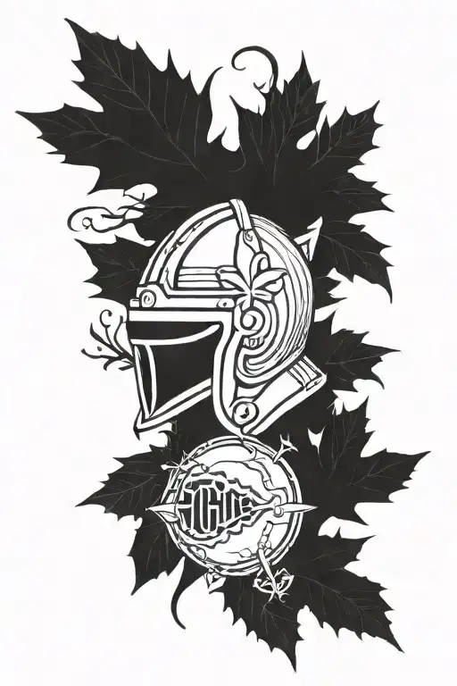 knight's helmet , rugby ball, maple leaf , orca tattoo design idea