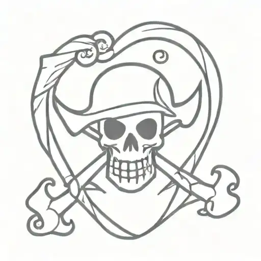 heart's pirate jolly roger one piece tattoo design idea
