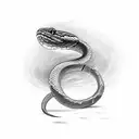 i want a simple snake in 2d that looks tuff and it should be colored in black and blue. underneath the snake there shoul tattoo design idea