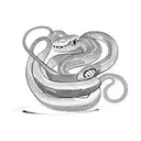 i want a simple snake in 2d that looks tuff and it should be colored in black and blue. underneath the snake there shoul tattoo design idea