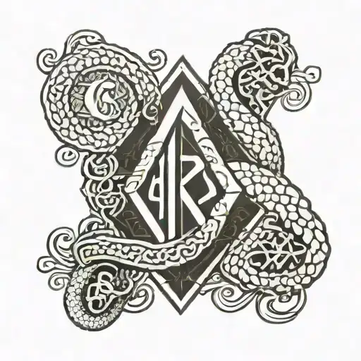 futhark rune and lace with snake tattoo design idea