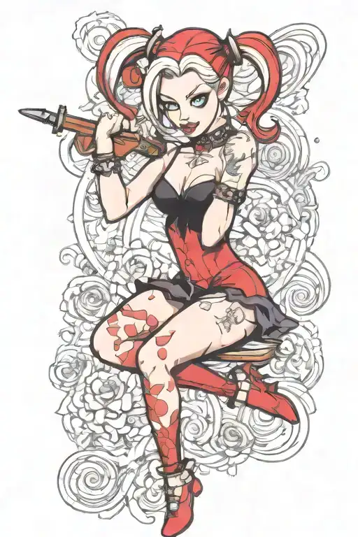 Harley quinn pin up tattoo design idea