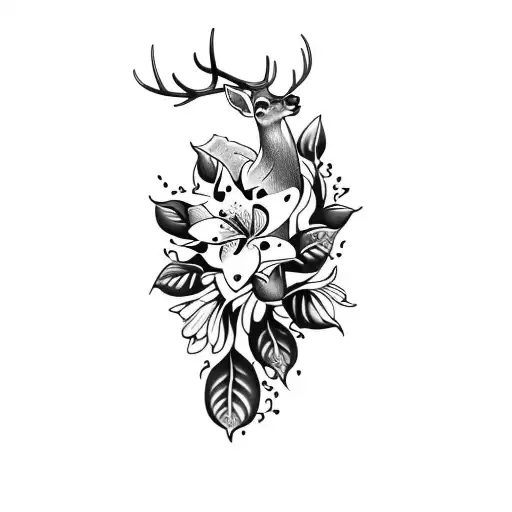 a deer with lilies of the valley tattoo design idea