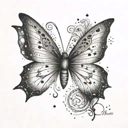 A butterfly with a wand, representing the client's love for butterflies and Harry Potter tattoo design idea