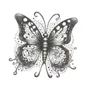 A butterfly with a wand, representing the client's love for butterflies and Harry Potter tattoo design idea