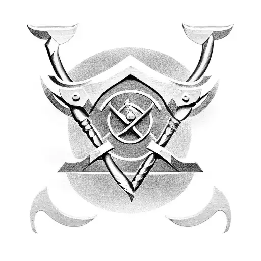 A carpenter's hammer and anvil adorned with Viking symbols and runes tattoo design idea