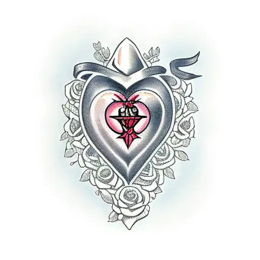 sacred heart with roses  tattoo design idea