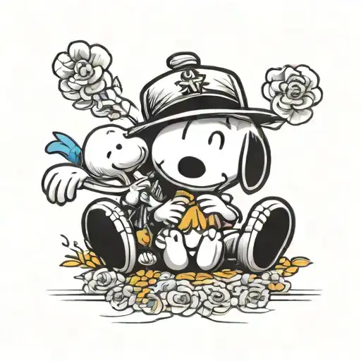 snoopy and Woodstock sharing a special moment tattoo design idea