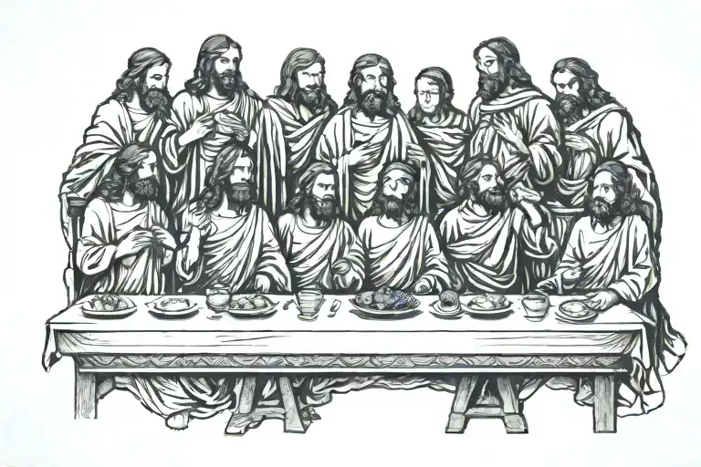 chest tattoo Jesus last supper table but with machine guns tattoo design idea