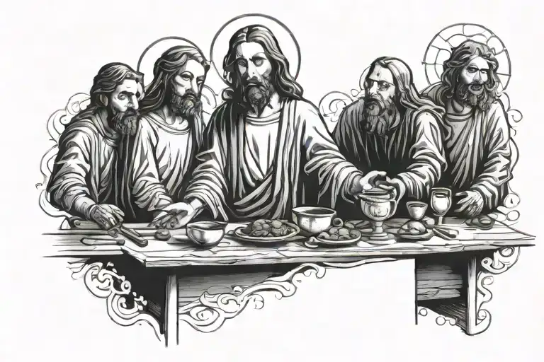 Chest tattoo Jesus last supper table but with machine guns tattoo design idea