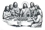 chest tattoo Jesus last supper table but with machine guns tattoo design idea