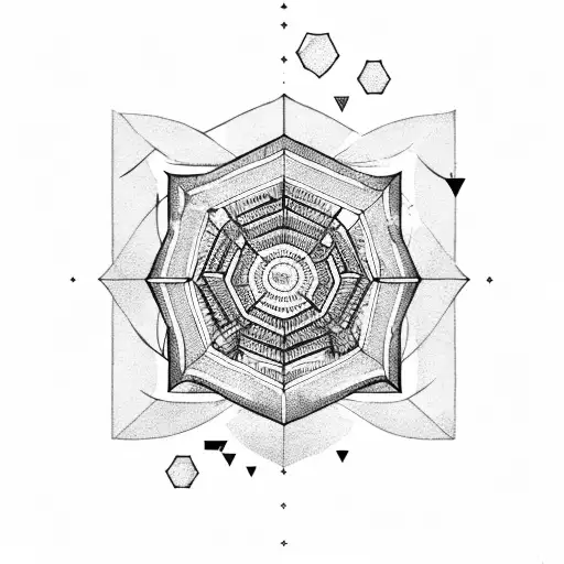 arrow on top going down into hexagons with a gap transitioning into more hexagons with an astrology oiece tattoo design idea