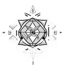 arrow on top going down into hexagons with a gap transitioning into more hexagons with an astrology oiece tattoo design idea