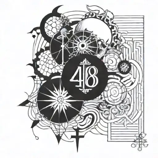 Create a tattoo based on the 48 laws of power by robert grenee, add details and things related to human psychology. tattoo design idea