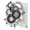 Create a tattoo based on the 48 laws of power by robert grenee, add details and things related to human psychology. tattoo design idea