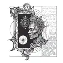 Create a tattoo based on the 48 laws of power by robert grenee, add details and things related to human psychology. tattoo design idea