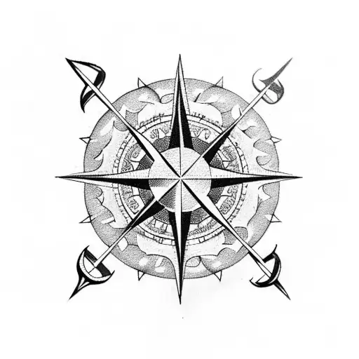 Roses and compass and anchor tattoo design idea