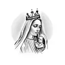  Virgin Mary with a crown holding the baby Jesus  tattoo design idea