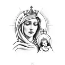  Virgin Mary with a crown holding the baby Jesus  tattoo design idea