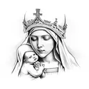  Virgin Mary with a crown holding the baby Jesus  tattoo design idea