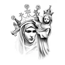  Virgin Mary with a crown holding the baby Jesus  tattoo design idea