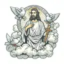 Jesus with cross and doves with clouds  tattoo design idea