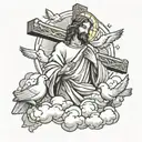 Jesus with cross and doves with clouds  tattoo design idea