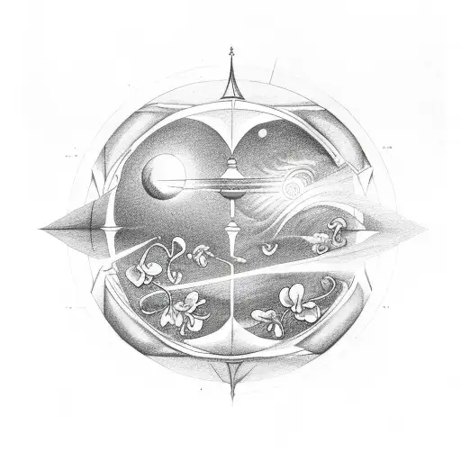 aquarius air symbol, orchids, saturn and Uranus  tattoo design idea