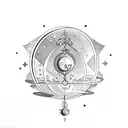 aquarius air symbol, orchids, saturn symbol and Uranus symbol tattoo design idea