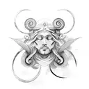 aquarius air symbol, orchids, saturn symbol and Uranus symbol tattoo design idea