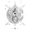 aquarius air symbol, orchids, saturn symbol and Uranus symbol tattoo design idea