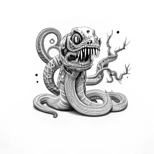 zombie snake with trippy mushrooms  tattoo design idea