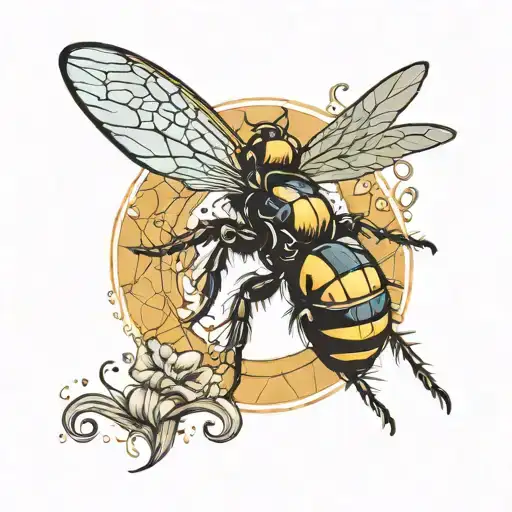 The wasp is seen from side flying on a parachute falling tattoo design idea