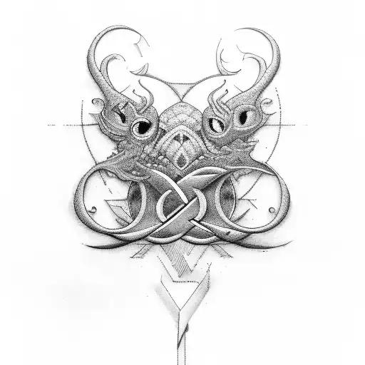 letter P in middle of Aum tattoo design idea