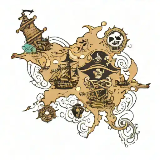 pirate style world map a menta ray and the first name Maxime in Polynesian tattoo design idea