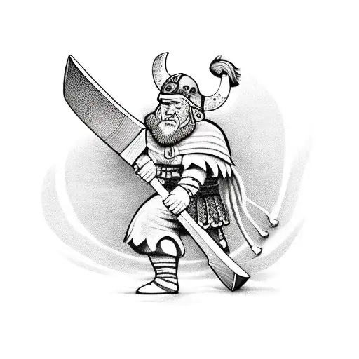 A measured Viking swings an axe tattoo design idea