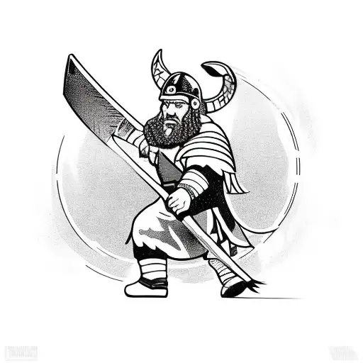 A measured Viking swings an axe tattoo design idea