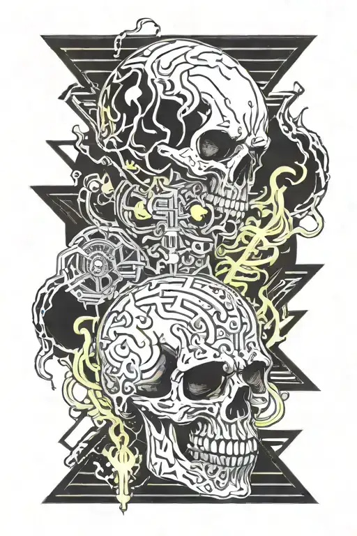 juice wrld flaming skull smoke tattoo design idea