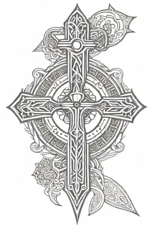 ethiopian catholic cross with sacred heart tattoo design idea